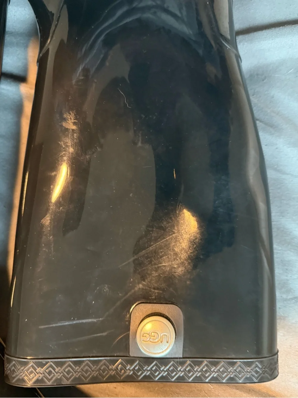 UGG Shay Glossy Black Tall Rain Boots with Logo Button